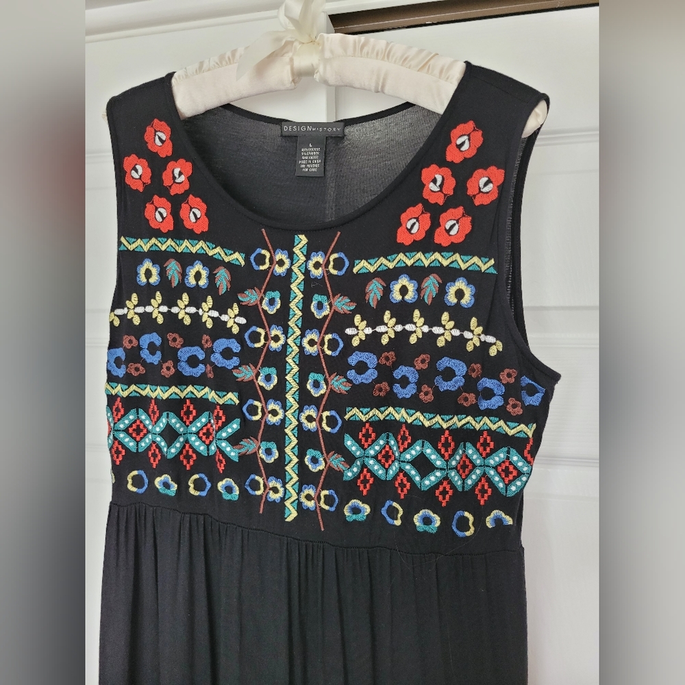 Design History Women's Stretch Rayon Midi Dress Pull On Embroidery Tiered Large - Picture 10 of 11